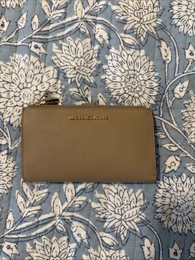 Michael Kors Neutral Taupe Zip-Around Wallet with Gold Logo
